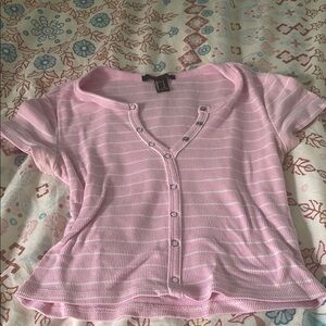 Pink Button-Up Short Sleeve Top